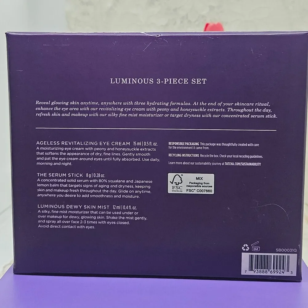 TATCHA LUMINOUS 3PC SET EYE DEWY STICK & SPRAY NIB